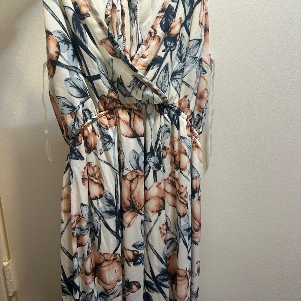 Peach Love California Blue and Orange Ruched Maxi Sundress